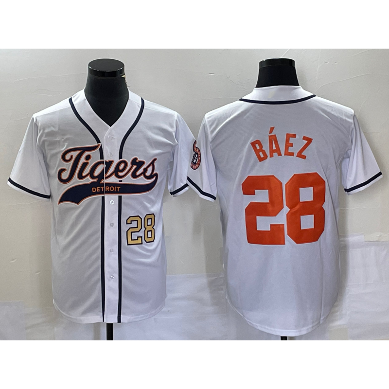 Detroit Tigers #28 Javier Baez Number White Puhics Cool Base Stitched Jersey