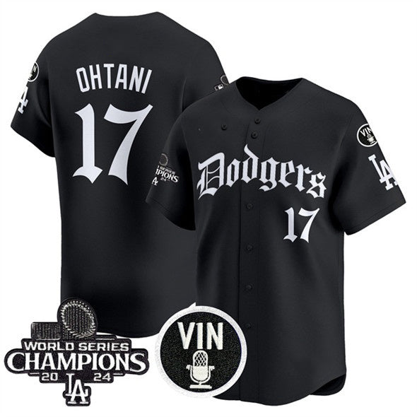 Los Angeles Dodgers #17 Shohei Ohtani Black Puhics Mexico 2025 LA Gothic Style With Vin And 2024 World Series Champions Patch Vapor Premier Limited Stitched Jersey