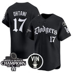 Los Angeles Dodgers #17 Shohei Ohtani Black Puhics Mexico 2025 LA Gothic Style With Vin And 2024 World Series Champions Patch Vapor Premier Limited Stitched Jersey