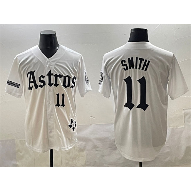 Houston Astros #11 Cam Smith White Puhics Gothic 'Houston Born Barrio Raised' Limited Stitched Jersey