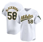 Oakland Athletics #58 Paul Blackburn White Puhics Home Limited Stitched Jersey