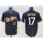Los Angeles Dodgers #17 Shohei Ohtani Number Black Gold Puhics Stitched Cool Base Jersey 2