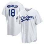 Los Angeles Dodgers #18 Yoshinobu Yamamoto White Puhics 2025 World Series Champions Home Replica Jersey