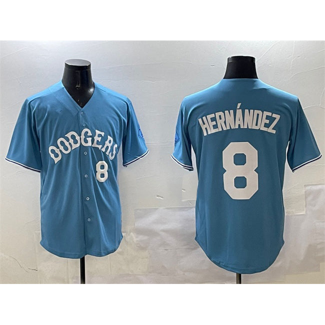 Los Angeles Dodgers #8 Enrique Hern¨¢ndez Light Blue Puhics Limited Stitched Jersey