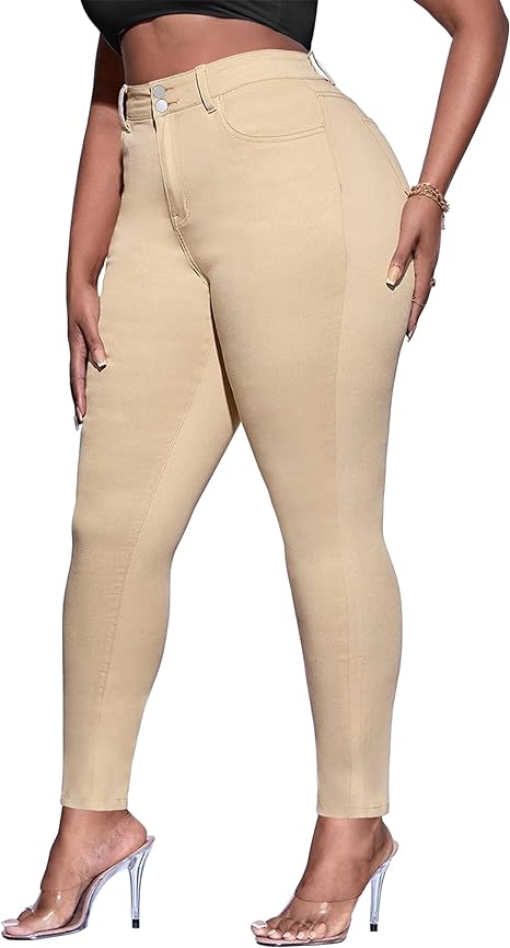 Womens Plus Size Skinny Tapered Pants Comfy Stretch High Waist Ankle Jean