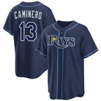 Tampa Bay Rays #13 Junior Caminero Navy Puhics Cool Base Stitched Jersey