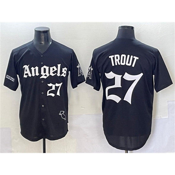 Los Angeles Angels #27 Mike Trout Black Puhics 'Gothic Halo Edition' Vapor Limited Stitched Jersey