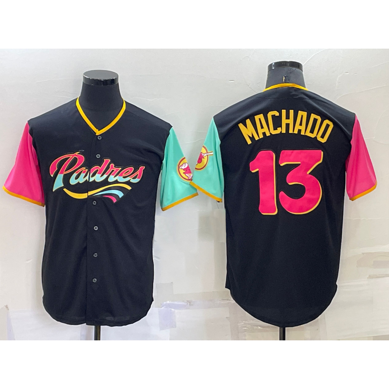 San Diego Padres #13 Manny Machado Black Puhics 2022 City Connect Cool Base Stitched Jersey