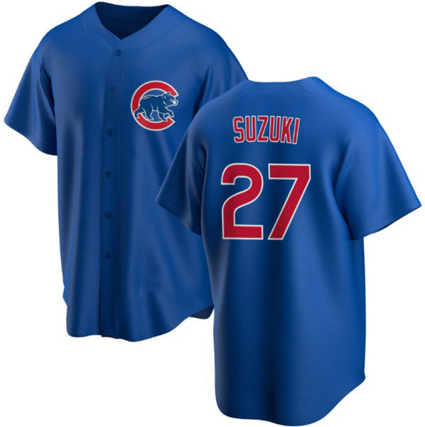Chicago Cubs #27 Seiya Suzuki Royal Puhics Cool Base Stitched Jersey