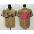 San Diego Padres #22 Juan Soto Tan Puhics Pinstripe 2023 City Connect Cool Base Stitched Jersey
