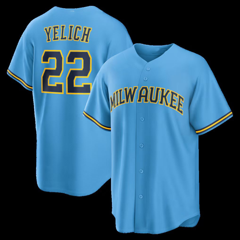 Milwaukee Brewers #22 Christian Yelich Light Blue Puhics Road Replica Jersey