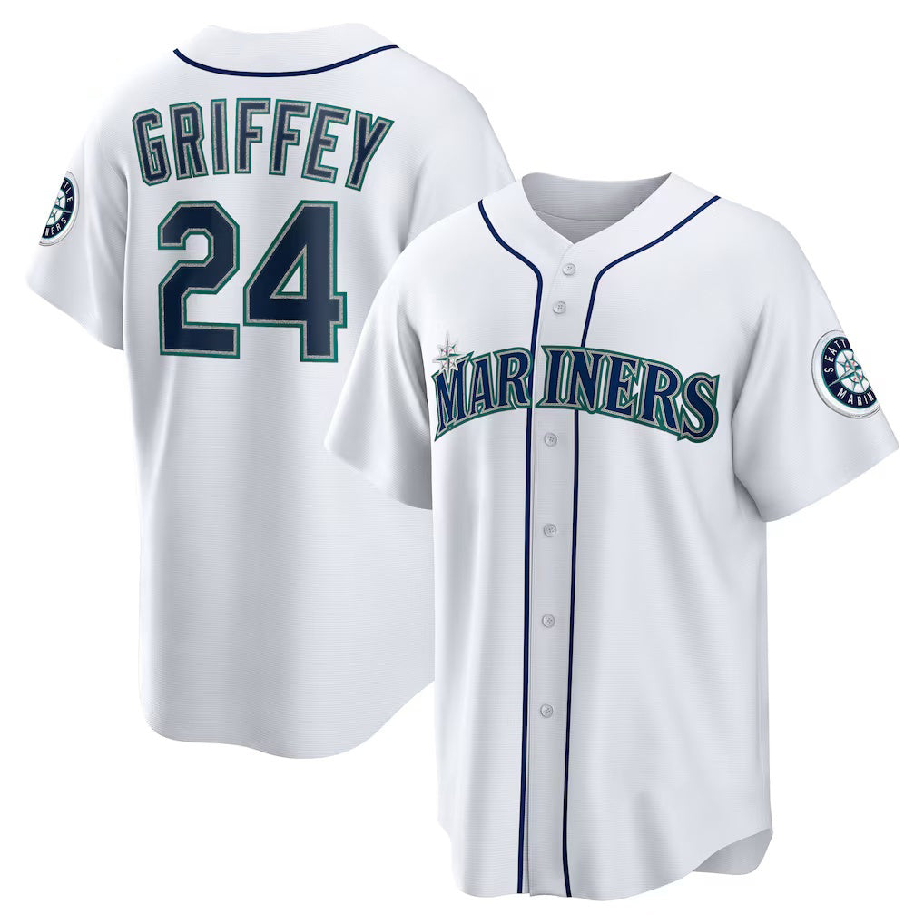 Seattle Mariners #24 Ken Griffey Jr. White Puhics Home Replica Jersey