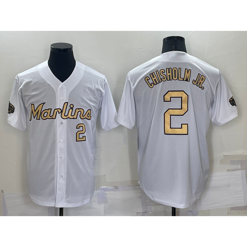 Miami Marlins #2 Jazz Chisholm Jr Number White Puhics 2022 All Star Stitched Cool Base Jersey