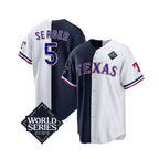 Texas Rangers & Cowboys #5 Corey Seager Navy Puhics White 2023 World Series Splite Stitched Jersey
