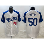 Los Angeles Dodgers #50 Mookie Betts Number White Blue Puhics Fashion Stitched Cool Base Limited Jerseys