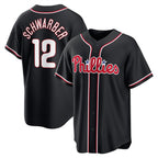 Philadelphia Phillies #12 Kyle Schwarber Fashion Black Puhics Out Stitched Jersey