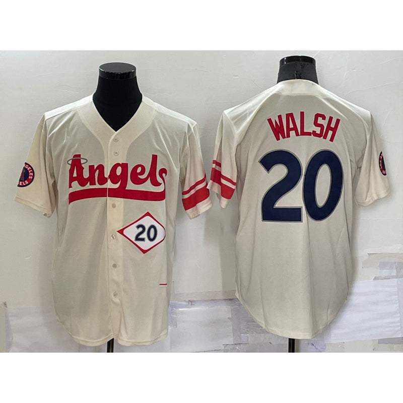 Los Angeles Angels #20 Jared Walsh Number Cream Puhics 2022 City Connect Cool Base Stitched Jersey