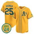 Oakland Athletics #25 Brent Rooker Yellow Puhics 2024 Limited With Rickey Henderson Patch Stitched Jersey