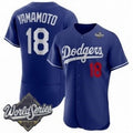 Los Angeles Dodgers #18 Yoshinobu Yamamoto Royal Puhics 2025 World Series Limited Stitched Jersey