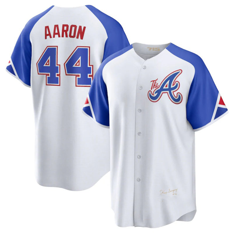 Atlanta Braves #44 Hank Aaron White Puhics 2023 City Connect Cool Base Stitched Jersey