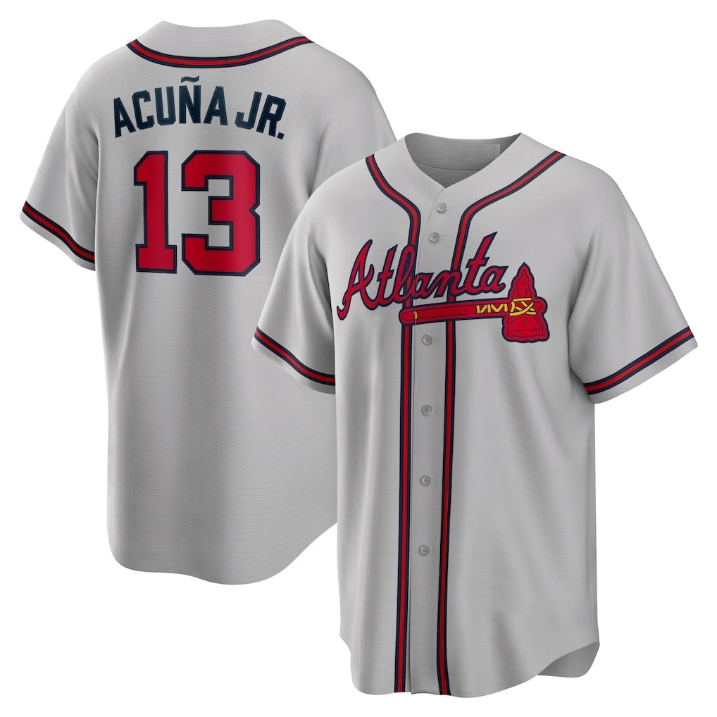 Atlanta Braves #13 Ronald Acuna Jr. Gray Puhics Road Replica Player Name Jersey