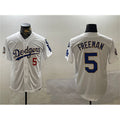 Los Angeles Dodgers #5 Freddie Freeman White Gold Puhics 2024 World Series With Fernando Memorial Patch Home Limited Stitched Jersey