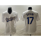 Los Angeles Dodgers #17 Shohei Ohtani White Gold Puhics Cool Base With Patch Stitched Jersey