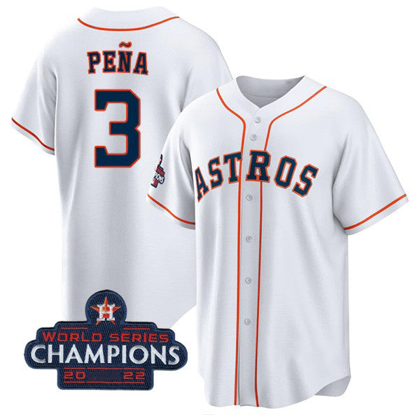Houston Astros #3 Jeremy Pena White Puhics 2022 World Series Champions Cool Base Stitched Jersey