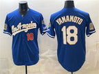 Los Angeles Dodgers #18 Yoshinobu Yamamoto Royal Puhics 2026 Gold Collection 9x & B2B Champs Patch Stitched Jersey