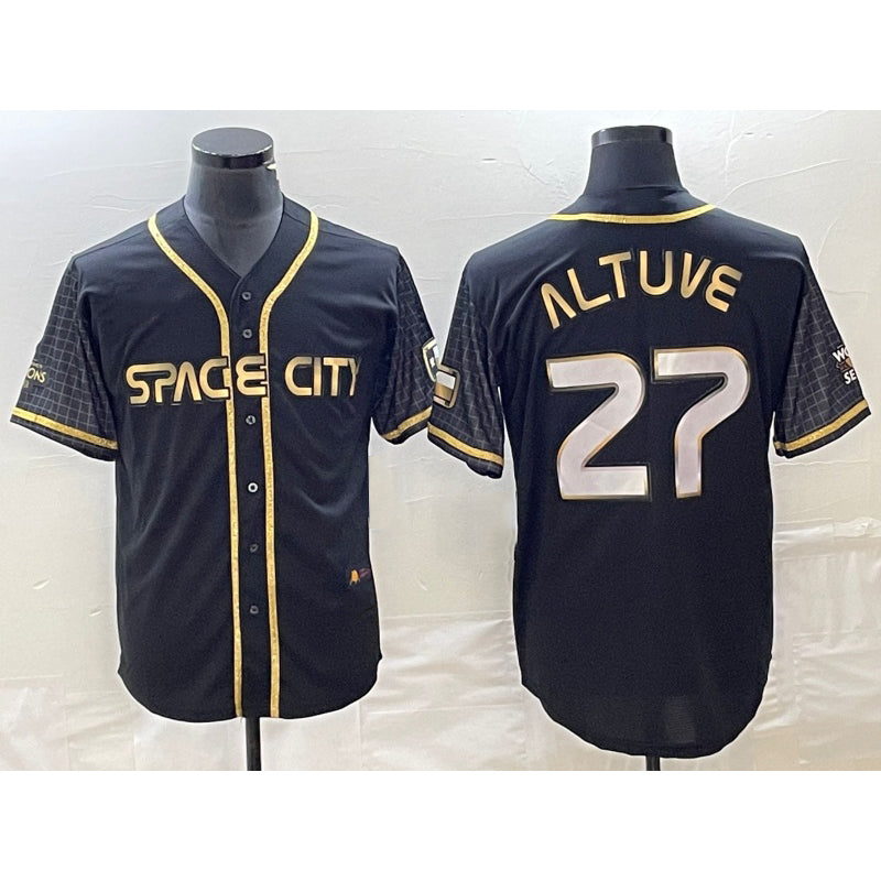 Houston Astros #27 Jose Altuve Black Puhics City Connect Cool Base Stitched Jersey
