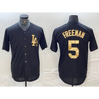 Los Angeles Dodgers #5 Freddie Freeman Black Gold Puhics Cool Base Stitched Jersey
