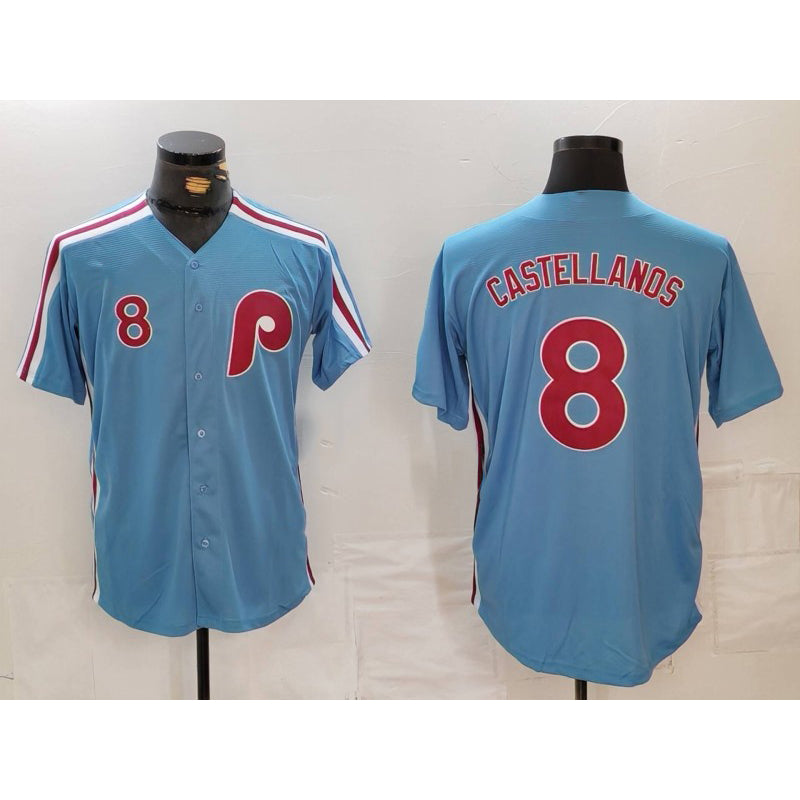 Philadelphia Phillies #8 Nick Castellanos Number Light Blue Puhics Cooperstown Cool Base Jersey