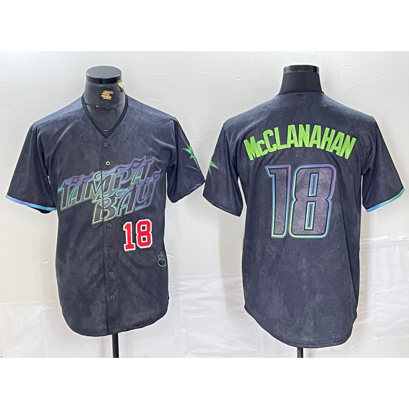 Tampa Bay Rays #18 Shane McClanahan Number Charcoal Puhics 2024 City Connect Limited Stitched Jerseys