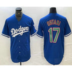 Los Angeles Dodgers #17 Shohei Ohtani Blue Green Puhics Stitched Cool Base Jerseys