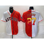 Houston Astros #27 Jose Altuve White Orange Puhics Split Stitched Jersey