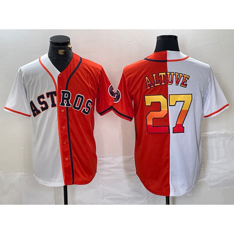 Houston Astros #27 Jose Altuve White Orange Puhics Split Stitched Jersey