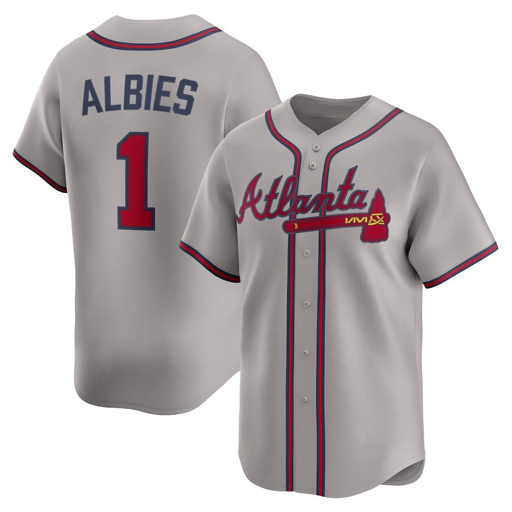 Atlanta Braves #1 Ozzie Albies Gray Puhics Road Limited Player Jersey
