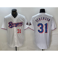 Texas Rangers #31 Max Scherzer Number White Puhics 2023 World Series Champions Cool Base Jersey 2