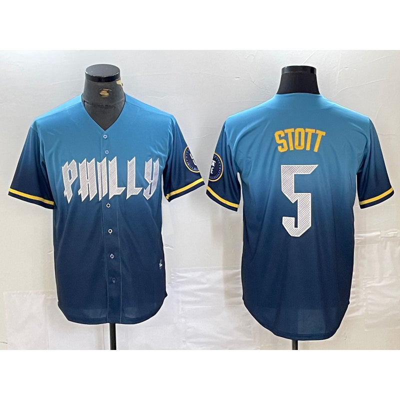 Philadelphia Phillies #5 Bryson Stott Blue Puhics 2024 City Cool Base Stitched Jersey