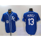 Kansas City Royals #13 Salvador Perez Number Blue Puhics KC Cool Base Stitched Jersey