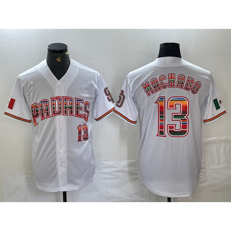 San Diego Padres #13 Manny Machado Mexico White Puhics Cool Base Stitched Jersey