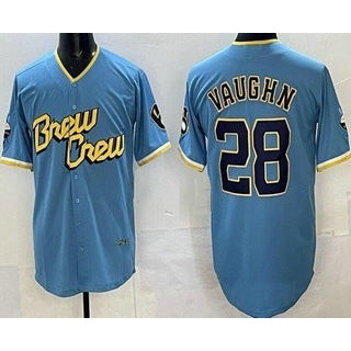 Milwaukee Brewers #28 Andrew Vaughn Powder Blue Puhics 2022 City Connect Cool Base Jersey