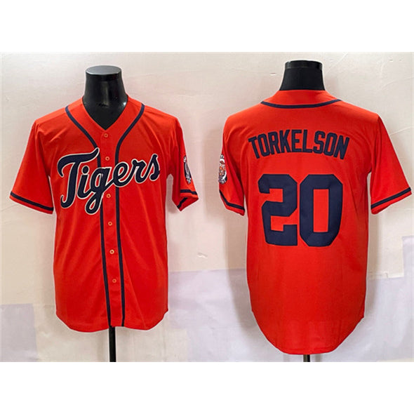 Detroit Tigers #20 Spencer Torkelson Orange Puhics With Patch Cool Base Stitched Jersey