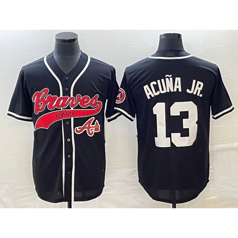 Atlanta Braves #13 Ronald Acuna Jr Black Puhics Cool Base Stitched Jersey