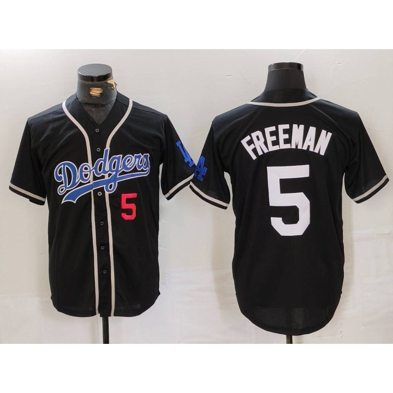 Los Angeles Dodgers #5 Freddie Freeman Number Black Puhics Cool Base With Patch Stitched Jersey 2