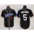 Los Angeles Dodgers #5 Freddie Freeman Number Black Puhics Cool Base With Patch Stitched Jersey 2