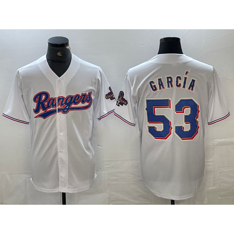 Texas Rangers #53 Adolis Garcia White Puhics 2023 World Series Champions Cool Base Jersey