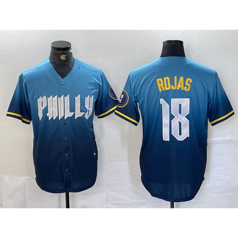 Philadelphia Phillies #18 Johan Rojas Blue Puhics 2024 City Connect Limited Stitched Jersey
