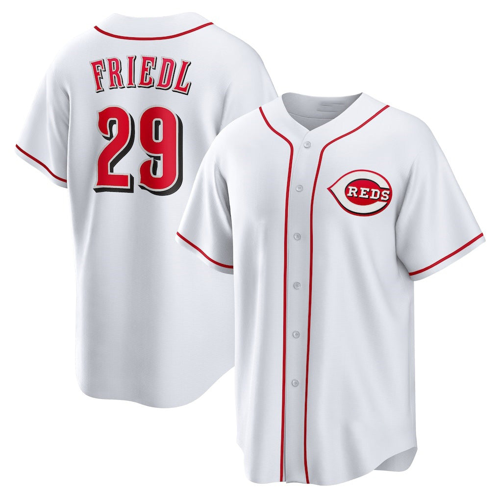 Cincinnati Reds #29 TJ Friedl White Puhics Home Replica Jersey