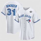 Toronto Blue Jays #31 Max Scherzer White Puhics 2025 World Series Home Cool Base Stitched Jersey